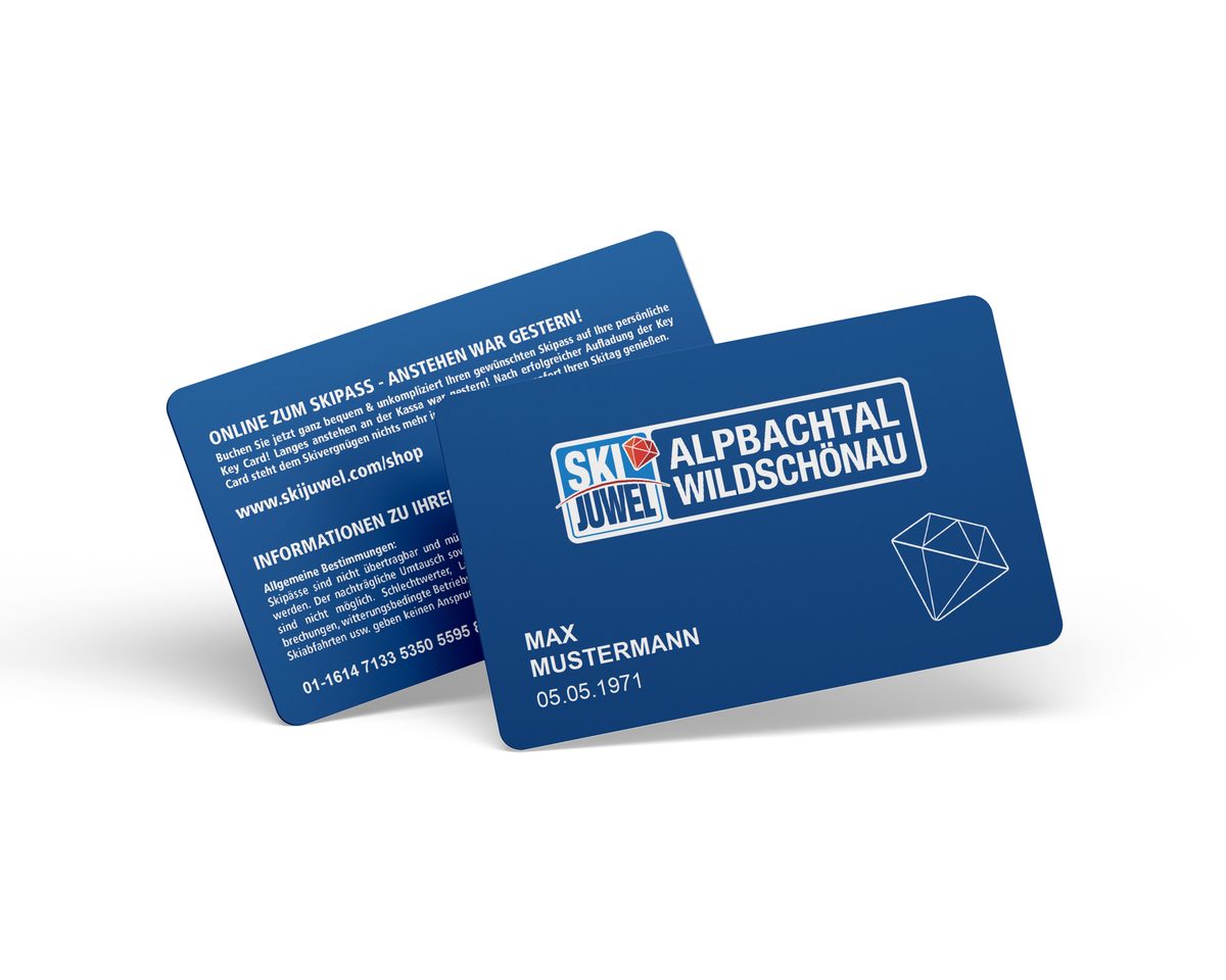 Randlos bedruckte Skicard SkiJuwel